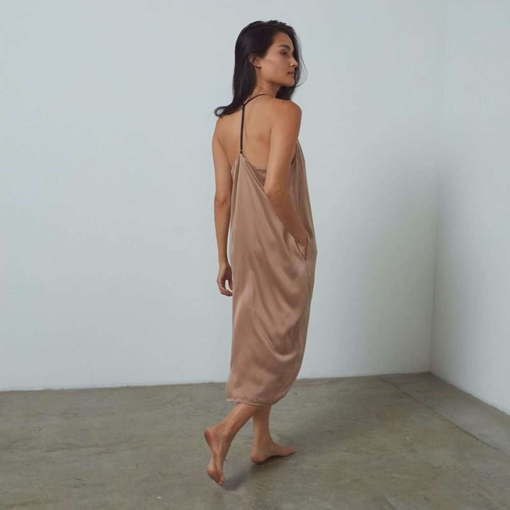 Lunya Washable Silk Dress, Otium Tan / Immersed Black (XL)